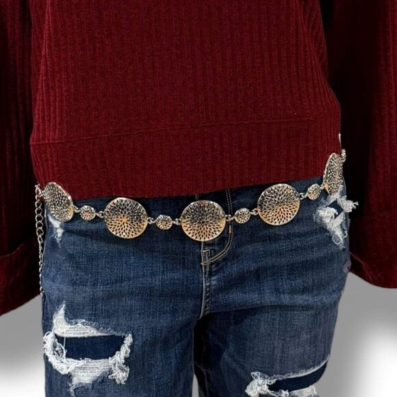 Silver Round N Round Textured Concho Belt - Western Boho NWT - Picture 3 of 4